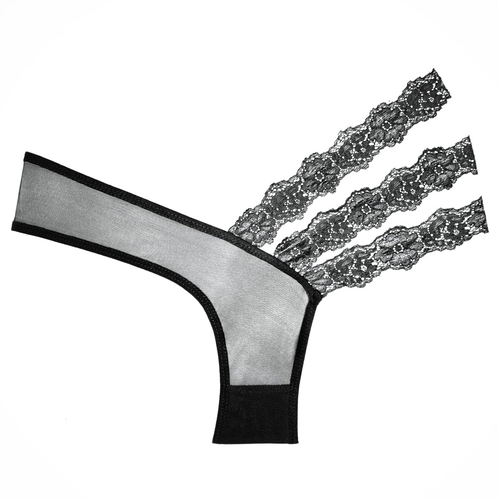 Allure Adore Wild Orchid Asymmetrical Mesh & Triple Lace Strap Panties - Image 3