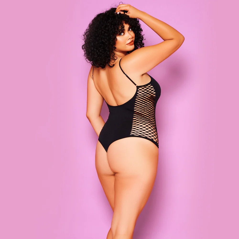 Glitter Attention Lover Seamless Fishnet Panel Teddy - Curvy - Image 3
