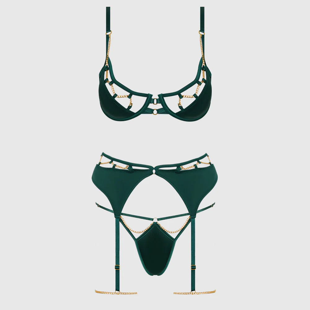 House of Desire Evangeline Satin & Chain Cutout Lingerie Set - Image 6