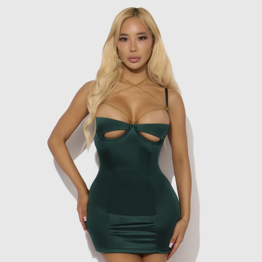 House of Desire Evangeline Satin & Chain Open-Rear Chemise Set - Image 3