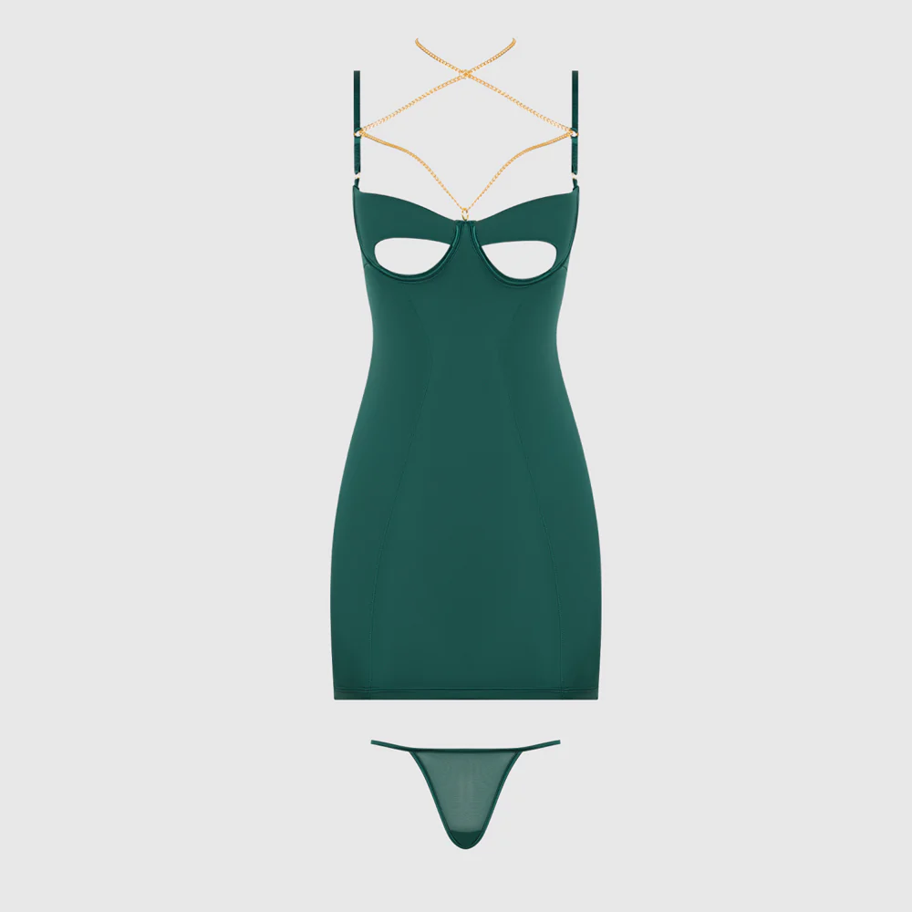 House of Desire Evangeline Satin & Chain Open-Rear Chemise Set - Image 7