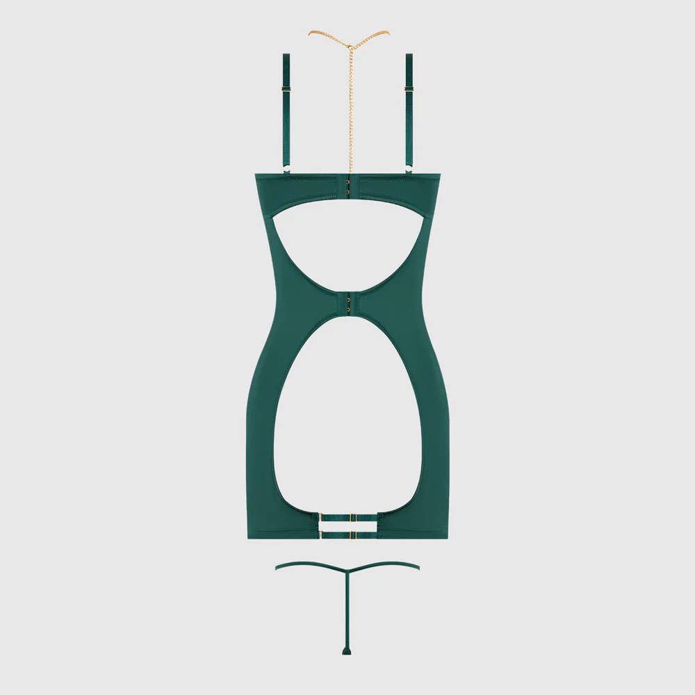 House of Desire Evangeline Satin & Chain Open-Rear Chemise Set - Image 8