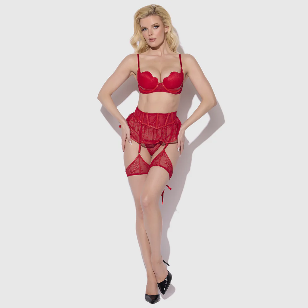 House of Desire Kiki Sheer Lace Flounce Corset Garter Skirt - Image 5