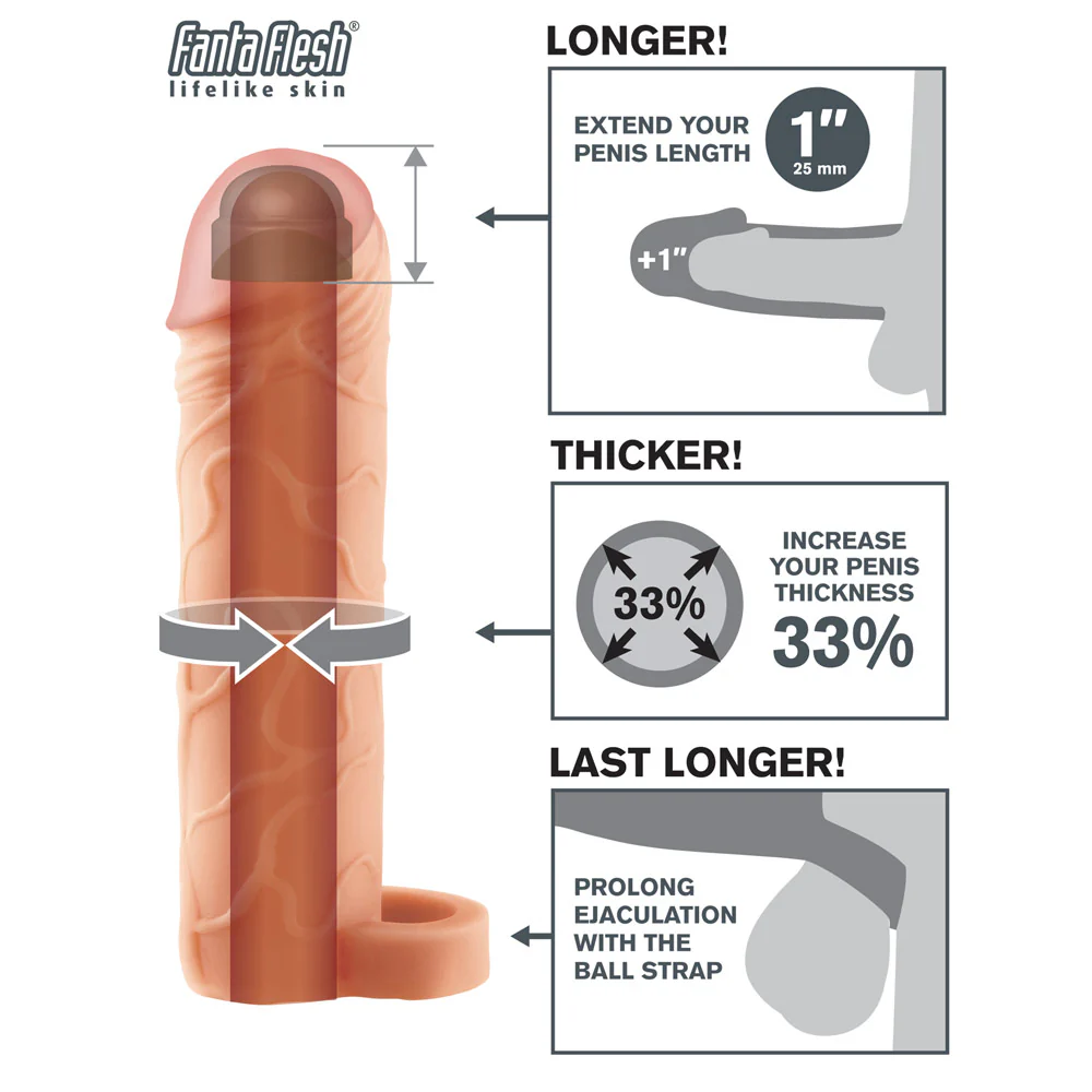 Fantasy X-Tensions Perfect 1" Penis Extension Sleeve With Ball Strap - Image 3