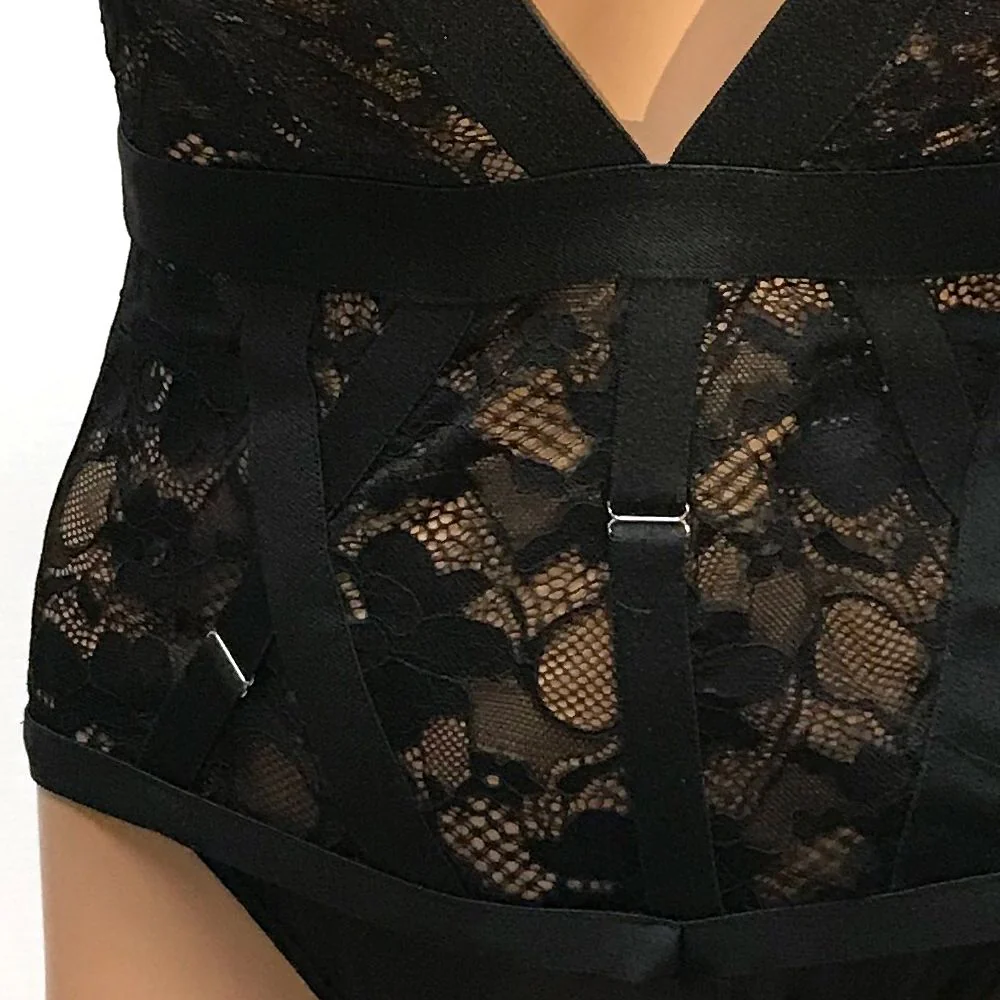 Poison Rose Plunging V-Neck Lace Bodysuit - Image 3