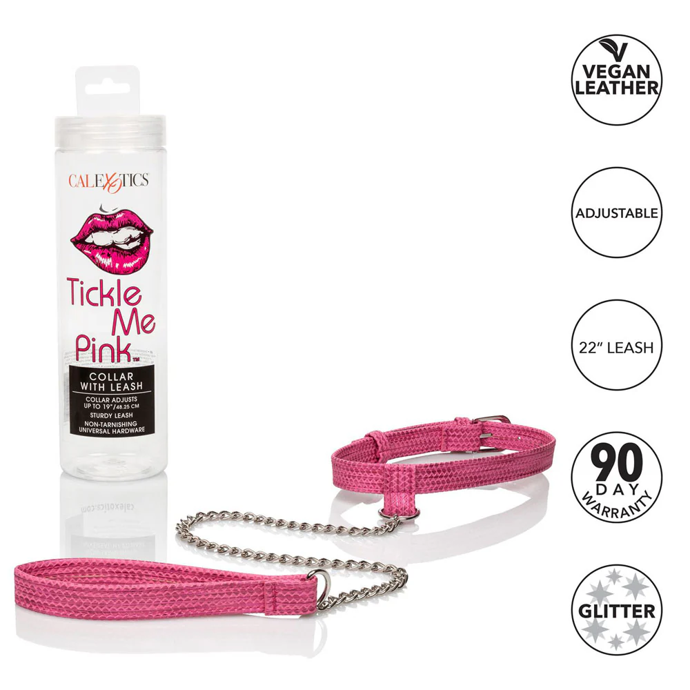 Tickle Me Pink  Glitter Collar With Leash - Image 6